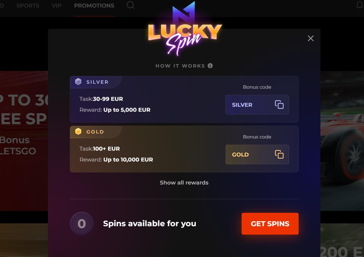 Lucky Spin to Get Free Spins Bonus - N1 Casino